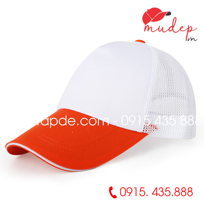 Mũ lưỡi trai phối lưới  màu trắng phối cam