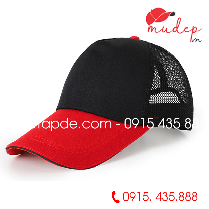 Mũ lưỡi trai phối lưới màu đen phối đỏ