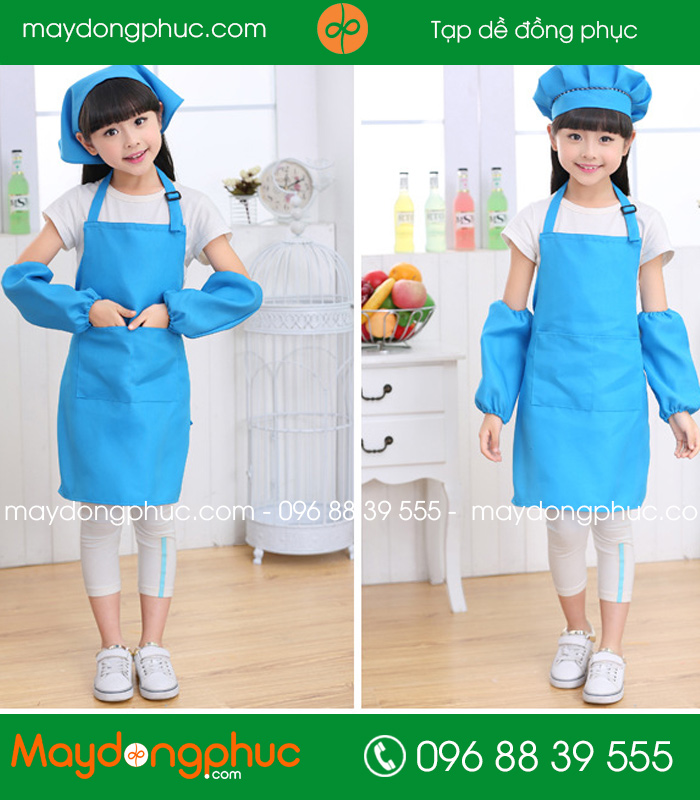 Tạp dề trẻ em dài màu xanh da trời