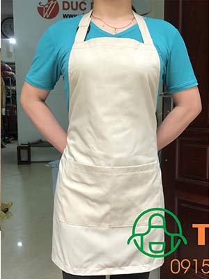 Tạp dề đồng phục dáng dài màu kem