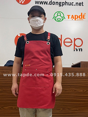 Tạp dề dáng dài màu đỏ - sản phẩm handmade - Tạp dề phối da