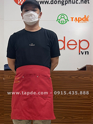 Tạp dề dáng ngắn màu đỏ - sản phẩm handmade - Tạp dề phối da