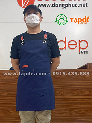 Tạp dề dáng dài màu xanh đen - sản phẩm handmade - Tạp dề phối da