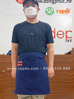 Tạp dề dáng ngắn màu xanh đen - sản phẩm handmade - Tạp dề phối da