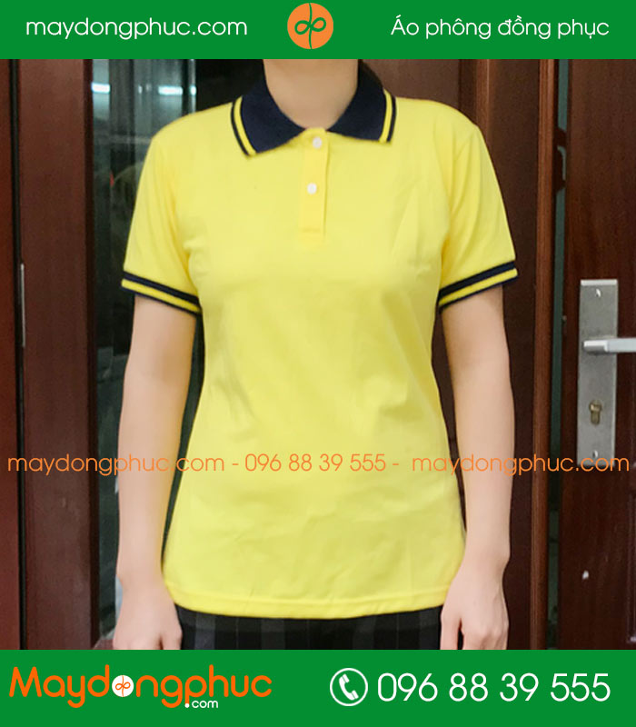 Áo phông đồng phục màu vàng phối đen | In ao phong dong phuc