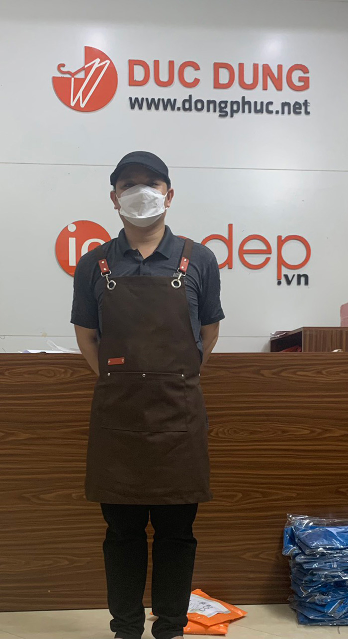 Tạp dề dáng dài màu nâu | Tap de dong phuc