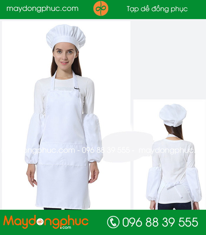 Tạp dề màu trắng mũ đầu bếp | Tap de may sănz